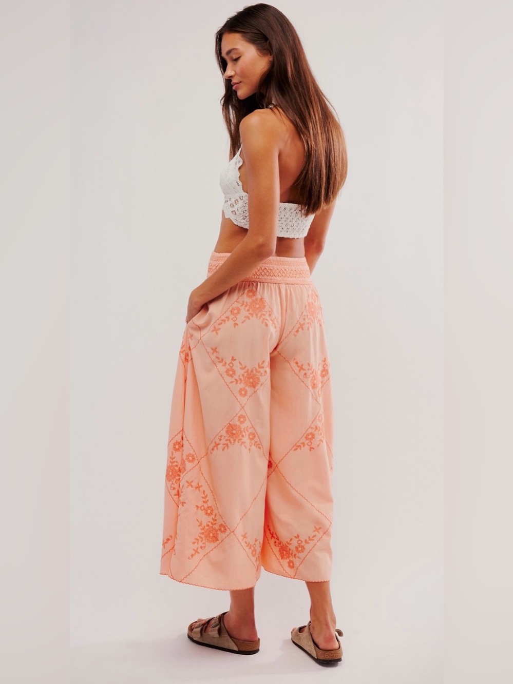 New Free People Waverly Pants Sun Blush Embroidered Beach Culotte XL Summer NWT - Picture 5 of 8